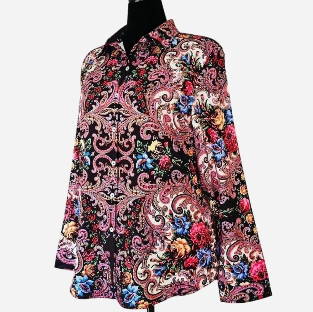 Unbranded Size XL Women's Multicolor Print Long Sleeve‎ Button-down Shirt - Picture 3 of 5